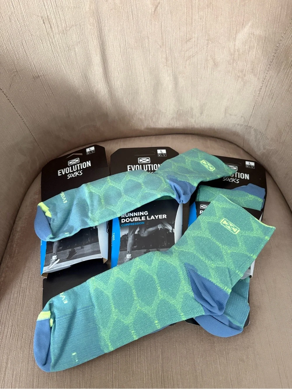 Bundle 3 Evolution Compression Socks Size Large Microfiber Running Double Layer